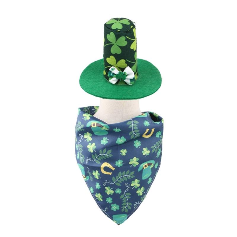 Dog Top Hat Collar Holiday Shamrocks for Small Medium Girl Dogs Cats Dog Collar Necklaces Kerchief Costumes