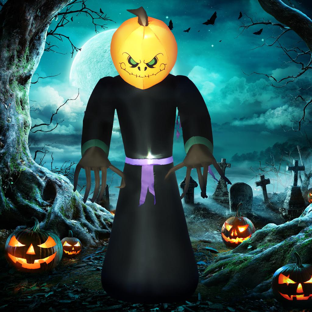 210 cm Inflatable Pumpkin Ghost, Halloween Horror Decoration with LED Lighting, Waterproof Air Figure, Polyester, for Indoor, Outdoor