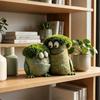Frog Pen Holder for Desk, Cute Resin Flower Pot & Pencil Cup, Holds 10 Pens, Vintage Stacked Frog Figurine with Removable Grass, Desk Organizer for Of