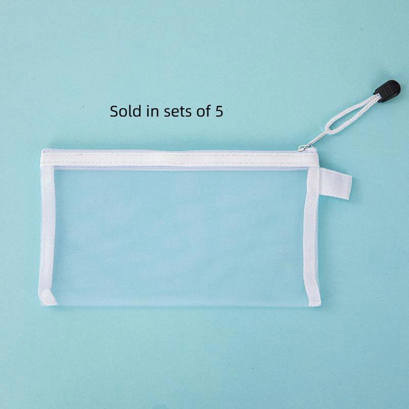 5 Pack Mesh Pencil Pouches With Transparent Design & Durable Zip For School Office Exam Stationery Storage