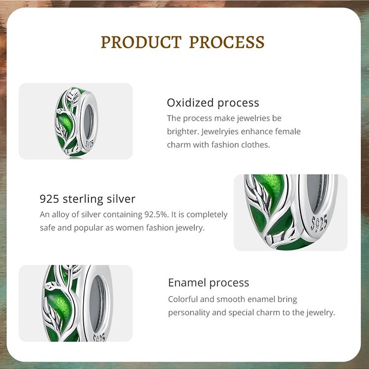 WOSTU Authentische 925er-Sterlingsilber-Charm-Perlen aus zartem grünen Emaille-Ranken-Silber-Silikon für Damen-Armbänder und Armreifen, edler Schmuck