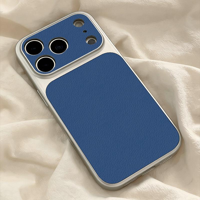 Large Window Synthetic Leather Casing for iPhone Pure Navy Blue Printed Patterned Plain Shell Soft Case Protective Cover | BP B030