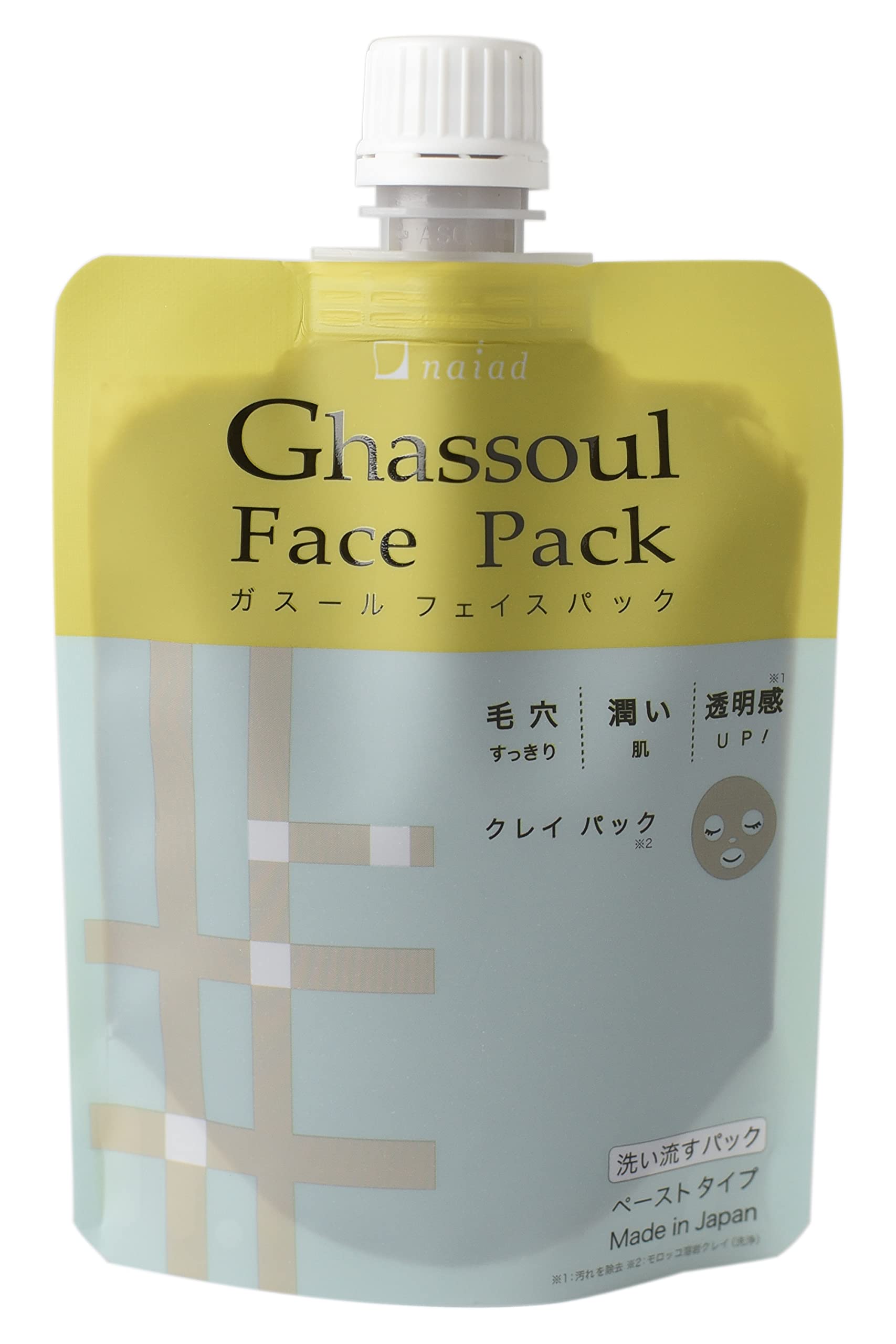 

Naiad Ghassoul Face Pack Mud Pack Gently absorbs dirt from improves and leaves skin moisturized after washing pores, clarity, серый