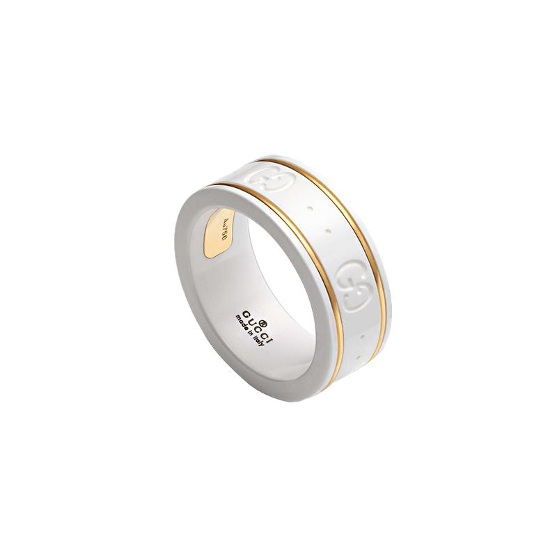 Gucci Icon Series Gift Bag Gold Jewelry 18K Gold White Zirconia Ring Men and Women Same Style Couple Style white 13