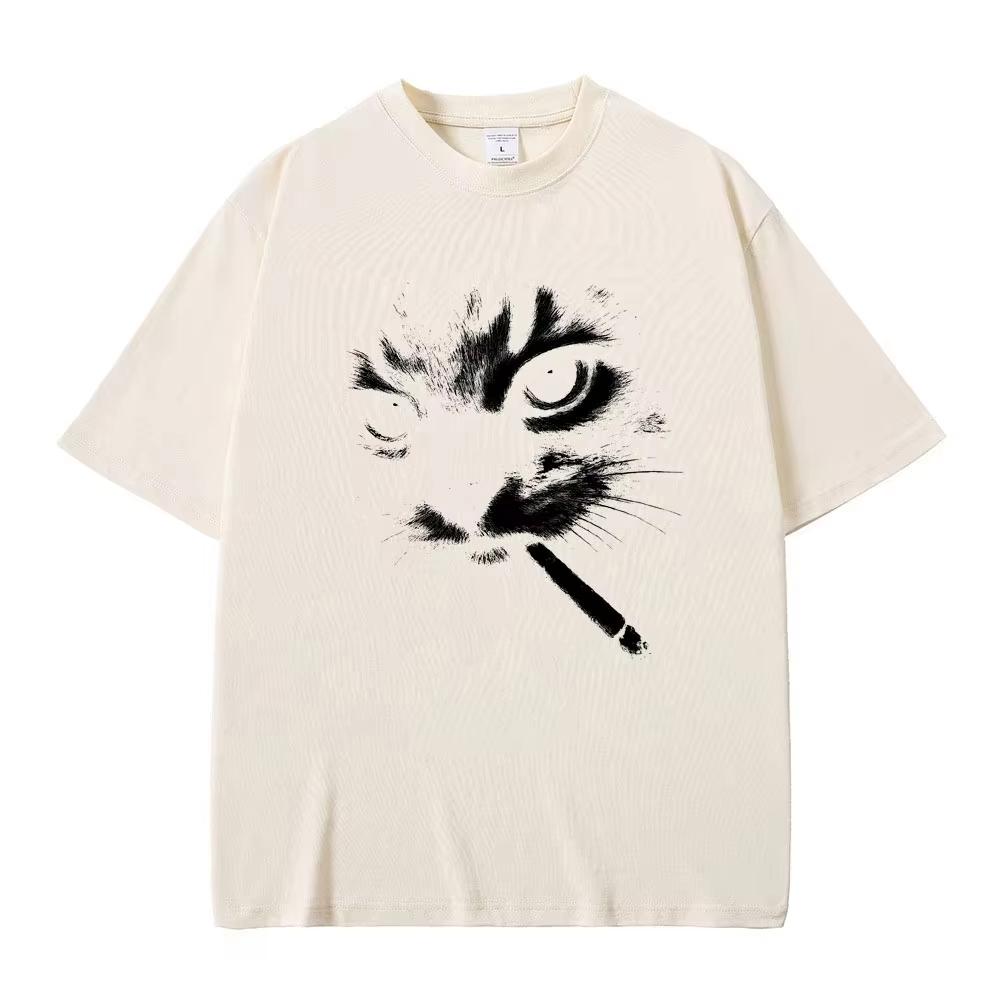 Funny Meme Smoking Cat Face Graphic Tshirts Unisex Women Casual Cotton Vintage T Shirts Unisexs Oversized Tshirts Cats Lovers Gifts