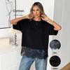 Women Loose Round Neck Short Sleeve Spliced Lace Hem Casual T Shirt Top