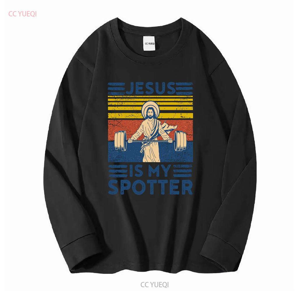 Seltenes Neues Lustiges Fitness T-Shirt Jesus Ist Mein Spotter Workout Vintage Gewaschen Mode Atmungsaktiv Lässig Weich Designer Kleidung