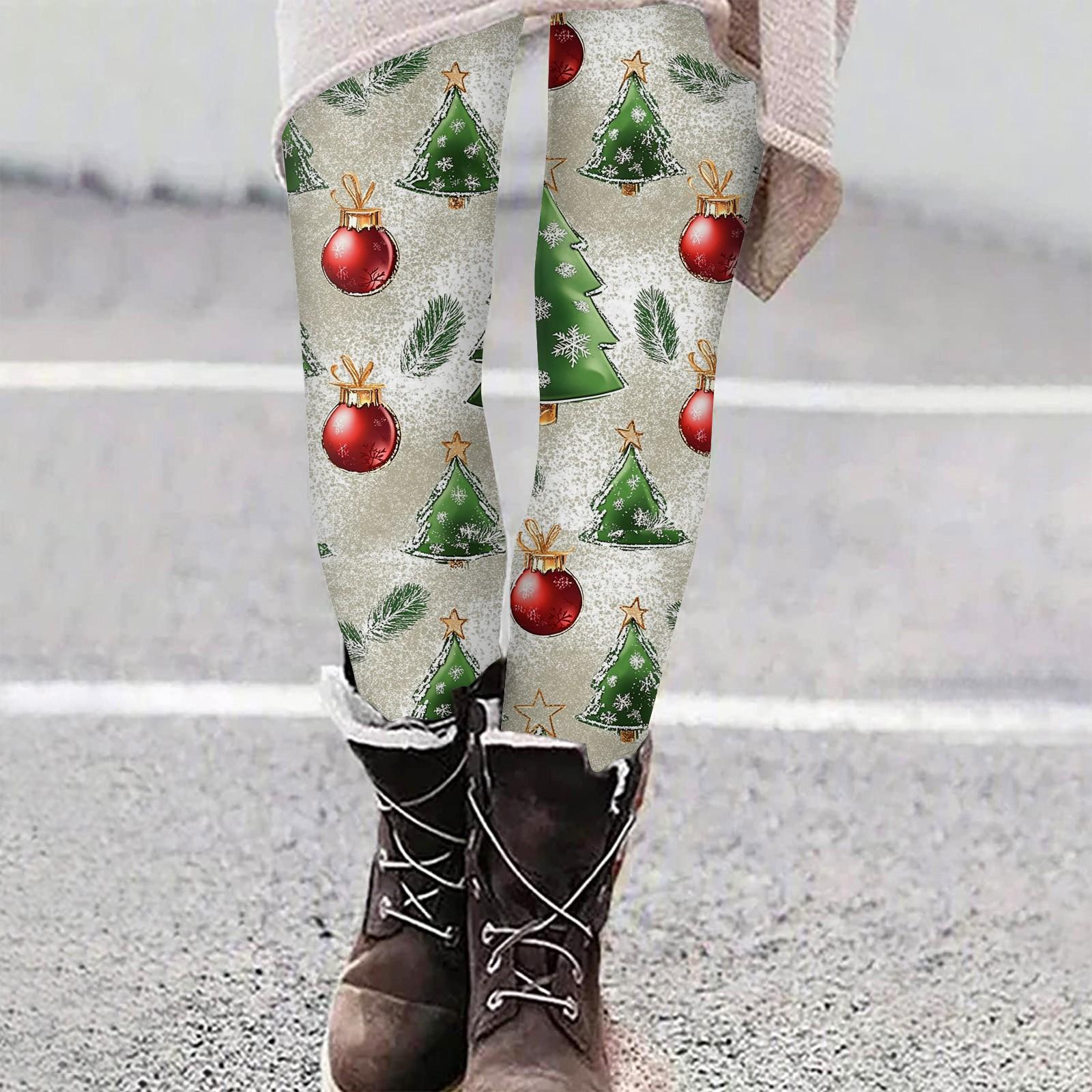 

Женские повседневные облегающие эластичные брюки для йоги с принтом рождественской елки и снежинок, укороченные брюки L зелёный