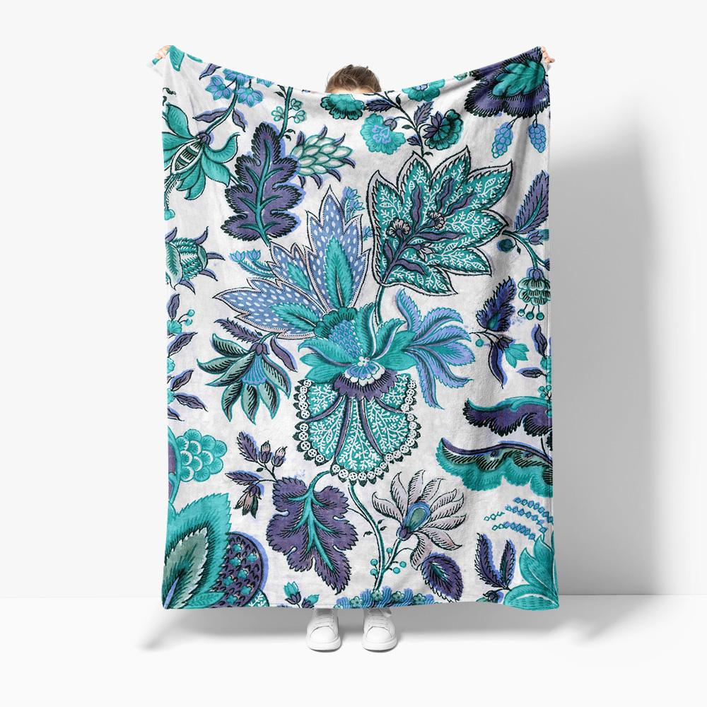 Vibrant Paisley Floral Print Blanket Bohemian Bed Throw Decorative Throw Blanket Home Decor Soft Fleece Blanket 75X95CM