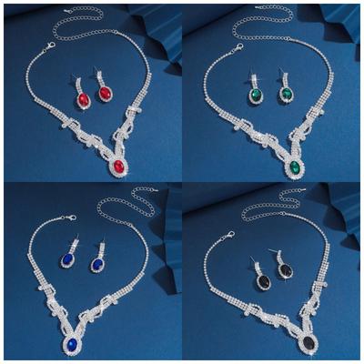 Cross Border European and American Style Design, Gorgeous Diamond Studded Bride Earrings Necklace Two-piece Jewelry Set for Wome