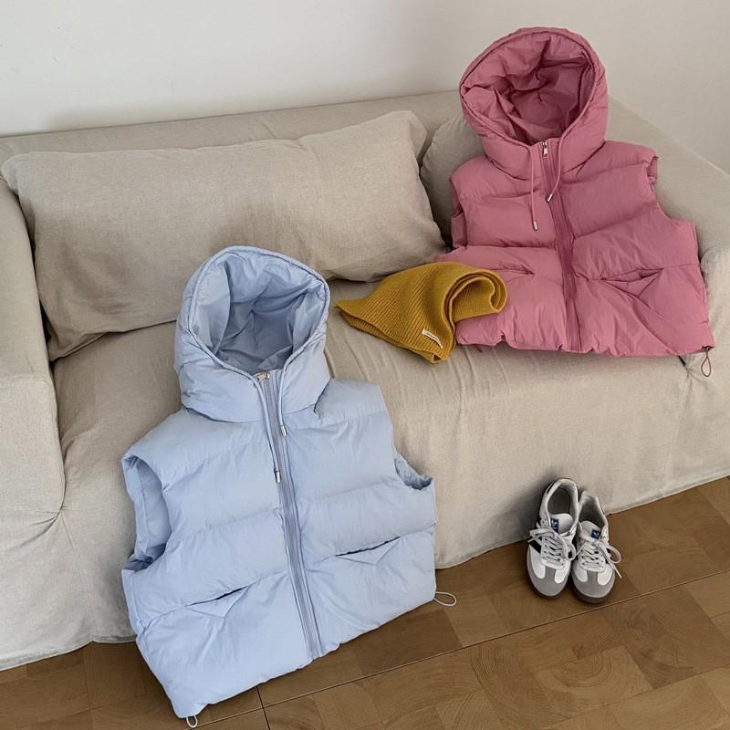 Womens Hooded Puffer Vest Short Warm Cotton-Padded Sleeveless Jacket Fall Winter Loose Fit