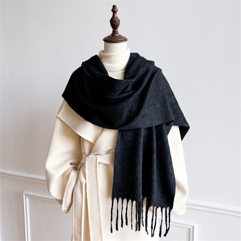 New Embossed Cashmere Women's Winter Scarf Warm Chunky Shawl Luxury Designer Tassels Pashmina Bufanda Lady Wrap Man Scarves