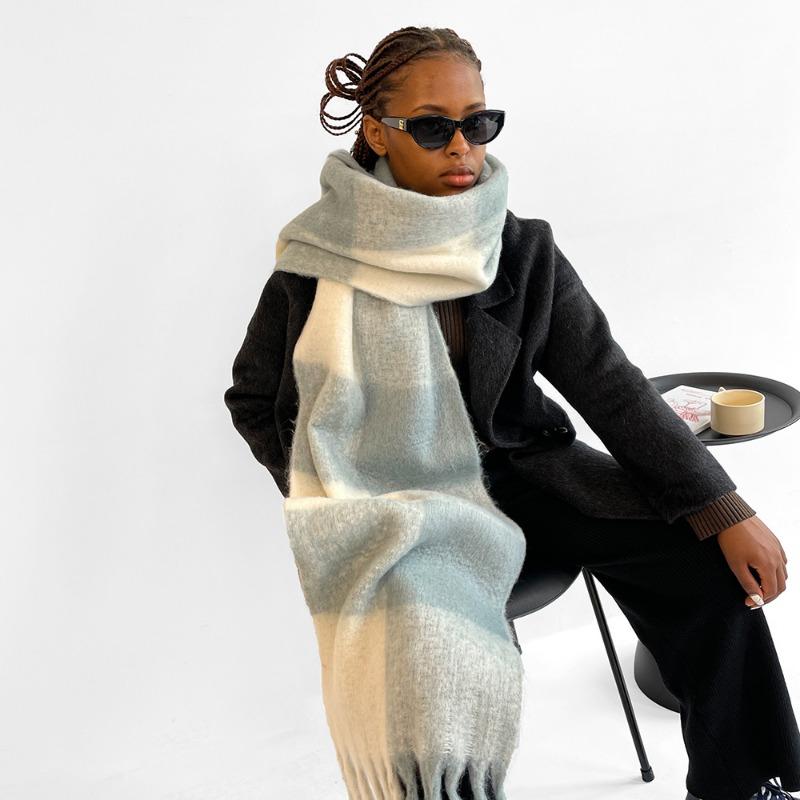 

New colored mohair scarf fashion high sense thickened plaid scarf scarf scarf shawl 240*40