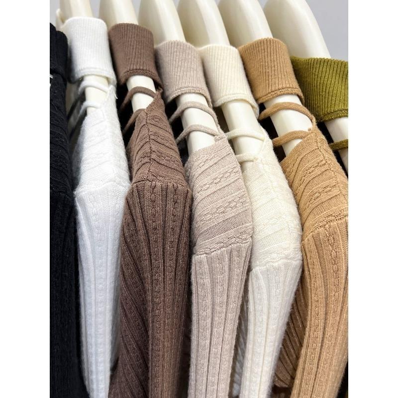 Autumn and Winter Long Sleeve Base Knitted Sweater Vintage Half High Neck Hollow Women's Tops Knitwear Cardigans Casual Slim Fit Woman Cardigan 25200