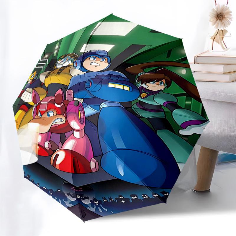 1pc Mega Man Automatic Opening Folding Umbrella with 8-Bone Iron Frame, Portable Design for Outdoor Use, Perfect Gift for Fans and Travelers.Y037