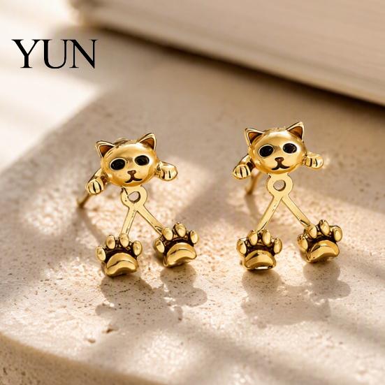 Charming Pet Jewelry for Wife 1 Pair Cute Cat Paw Earrings Women, Vintage Front Creative Themed Back Stud Earrings, Small Kitten Gift Lovers
