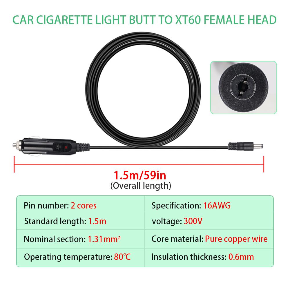 Męski kabel wtyczki zapalniczki samochodowej DC7909/DC5521 Ładowarka Kabel zasilający Kompatybilny 12V/24V dla rejestratora DVR Głośniki Bluetooth