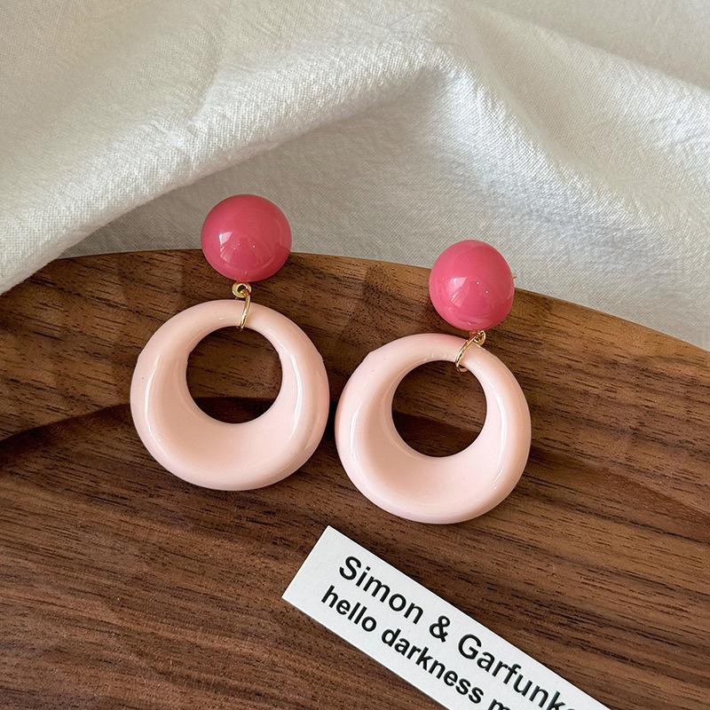 Dopamine Color Circle Earrings Women's Summer Personality Sweet Versatile Silver Needle Earrings Fashion Design Contrasting Color Earrings