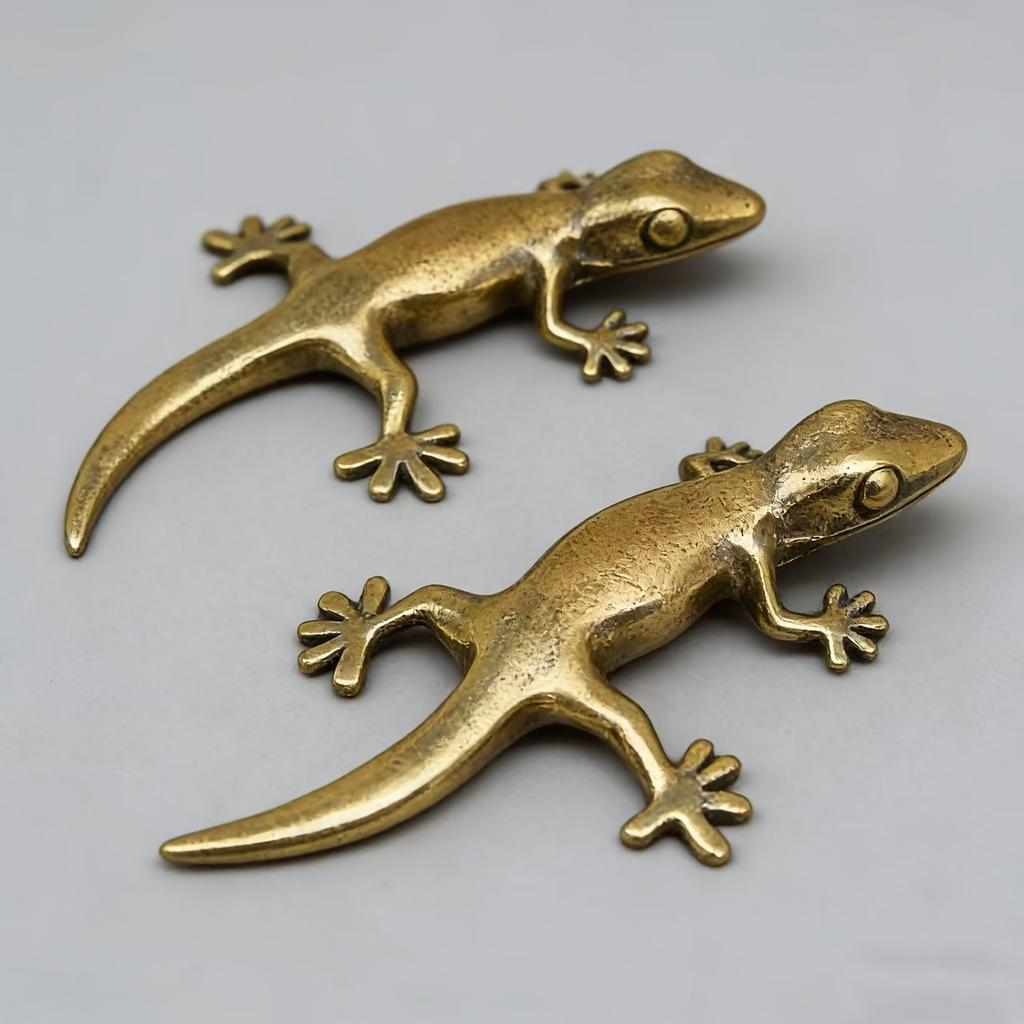 1 Stück Antike Messing Geckoskulptur Antik-Finish Miniatur Reptilfiguren Tier Schreibtischornament Vintage Heimdeko Handwerk