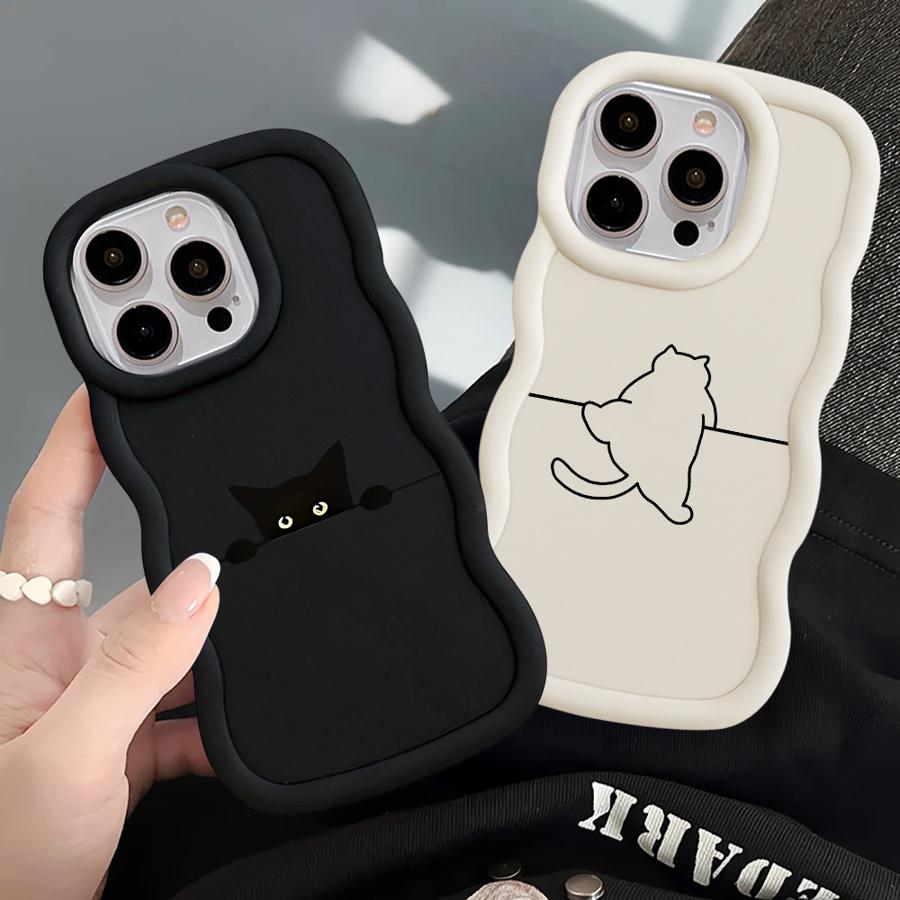 Soft Phone Cover Case for iPhone 8 11 14 XR 15 Plus 16 Pro Max 13 17 Air 12 Cute Line Cat