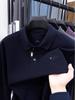 Men's Autumn Turn-Down Collar Long Sleeve Polo Shirt - Solid Color Embroidered & Loose Fit
