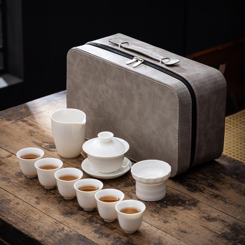 Ceramic Suet Jade Porcelain Travel Tea Set Business Company Corporate Bank Wine Industry Mid-Autumn Festival Gifts