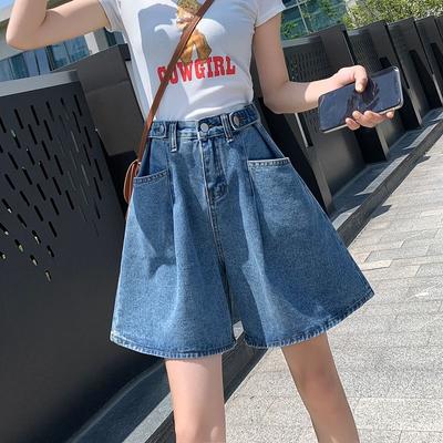 Summer Five Quarter Denim Shorts for Women High Waist Slimming Straight Leg Loose A-line Wide Leg Mid Length Shorts Thin Design