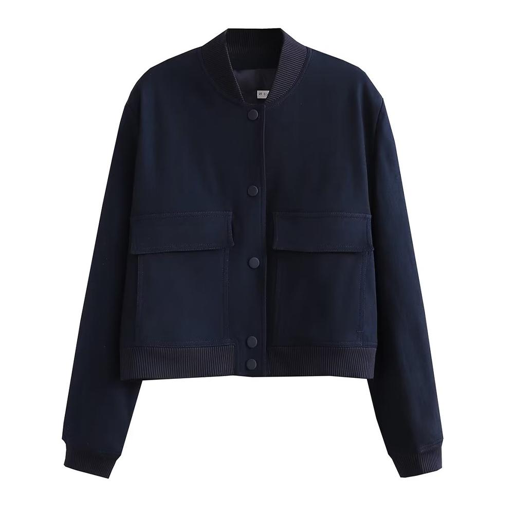 Moda damska z kieszeniami kurtki typu bomber kurtki vintage długi rękaw guzik z przodu casualowe damskie ubrania wierzchnie szykowne topy