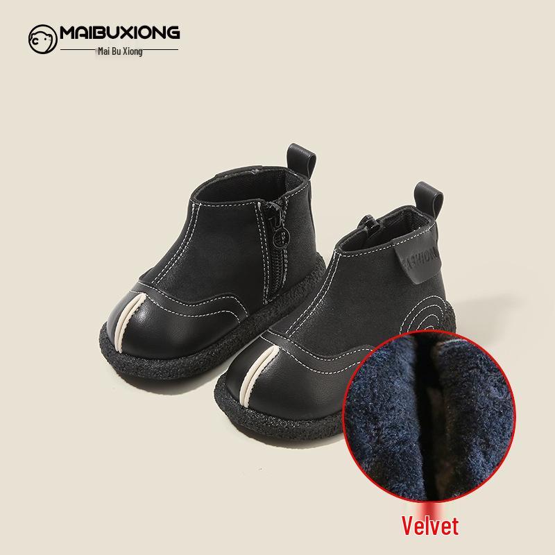 Autumn/Winter Martin Boots: Velvet-Enhanced Infant First Steps, Leather Short Boots for Boys & Girls