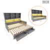Wooden Sofa Bed 90/180 x 200 cm, Pull-Out Bed, LED Lighting, Youth Bed Frame With Sockets, Open Storage Compartments and Drawers, Grey