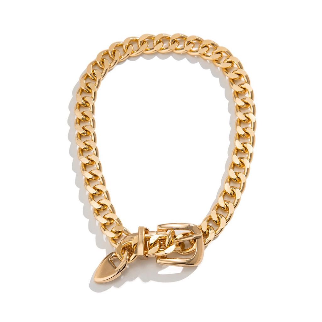 European and American jewelry personalized thick chain belt buckle collarbone necklace, hip hop trend metal geometric items