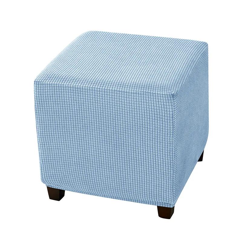 Square Elastic Ottoman Cover Polar Fleece Foot Stool Covers Stretch Footrest Slipcovers House Pouf Furniture Protector