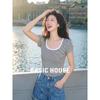 Basic House Women's Striped U-Neck Cotton T-Shirt