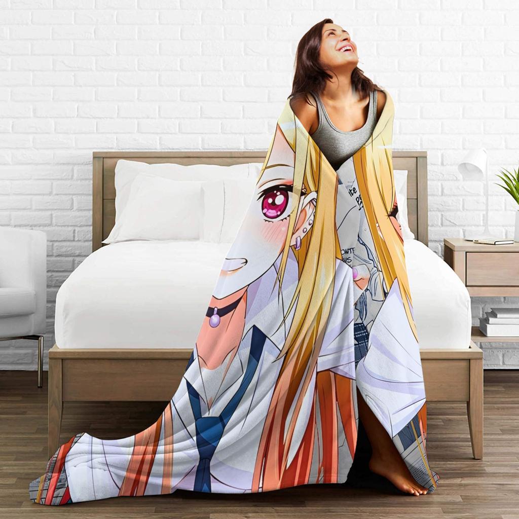 Kitagawa Marin My Dress-Up Darling Blankets Anime Flannel Funny Breathable Throw Blankets Bedding Lounge Spring/Autumn Office