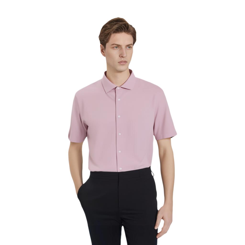 Uniqlo Solid Color Single-Breasted Quick-Dry Short Sleeve Shirt Men Shirts Light-Pink 457834-10