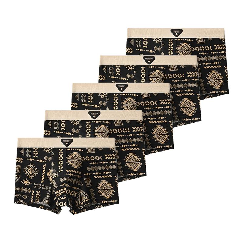 5 Pieces Men's Ice Silk Underwear Comfortable Boxer Briefs Teenager Retro Underpants Breathable Printing Boxers