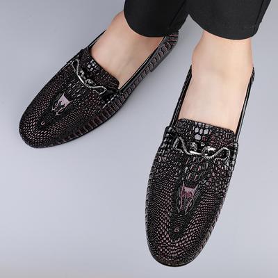 Fashion All-match Comfy Walking Shoes Hot Sale Leather Men Loafers New Handmade Moccasins Crocodile Pattern Men Genuine Leather Flats