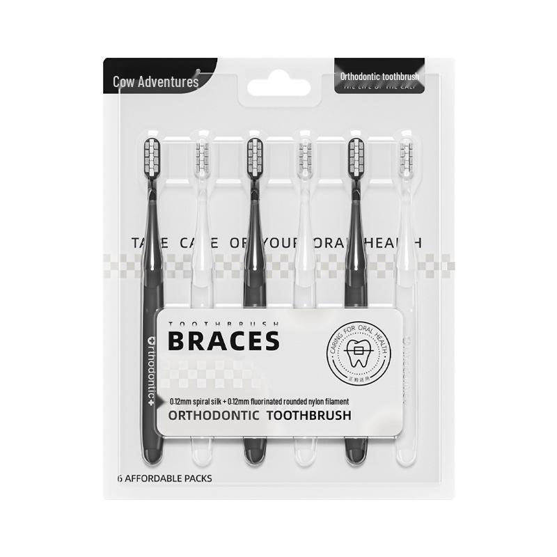 U-Shaped Fluoride Orthodontic Toothbrush, 6-Piece Set for Adults - Ideal for Straightening Teeth, Daily Use.