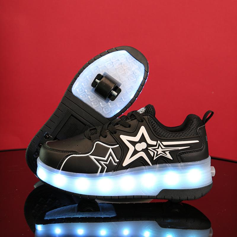 Children's Runaway Shoes Roller Skates with Lights Skates Retractable Boys Invisible Two Wheels