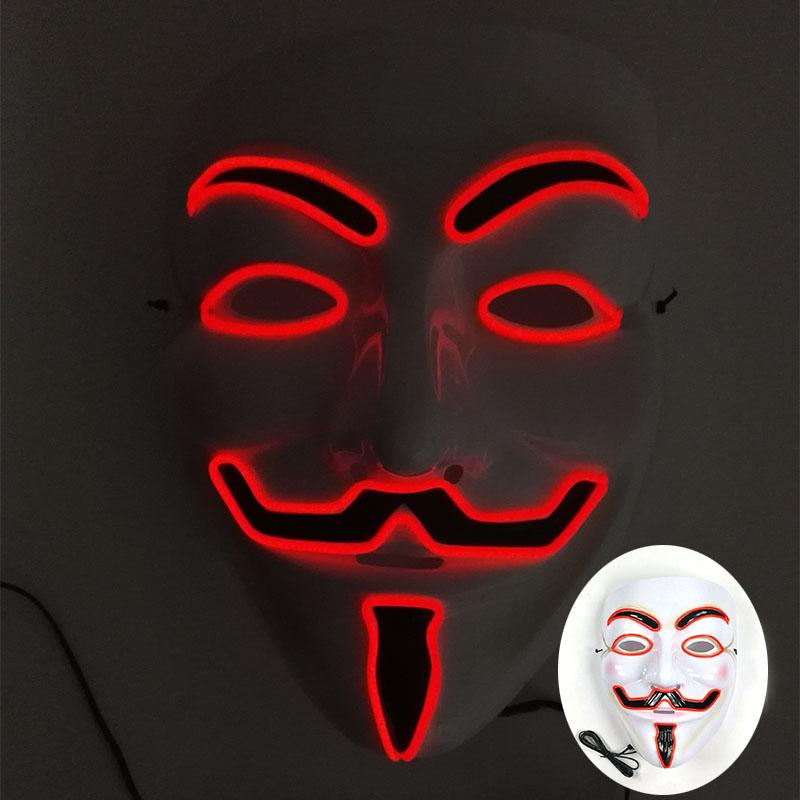 Halloween Glowing V Mask EL Wire Neon Light Up Anonymous Mask Cosplay Horror Luminous Mask for Man Women Haunted House Props