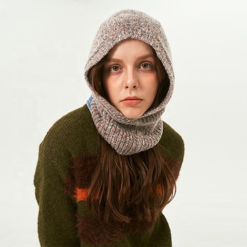 New Design Balaclava for Woman Girls Knitted Hoodie Beanie Hat Outdoor Winter  Windproof Balaclava Facemask