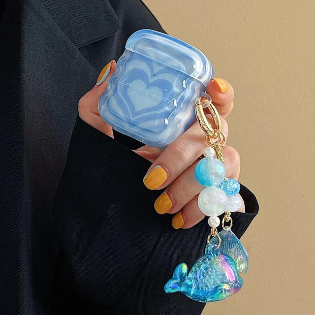 

Прозрачный волнистый мягкий чехол IMD для Apple Airpods Pro 1 2 3 Box Blue Heart Smiley, чехол для наушников, милый браслет с подвеской в ​​виде медведя, браслет-конфетка For AirPods 3 new