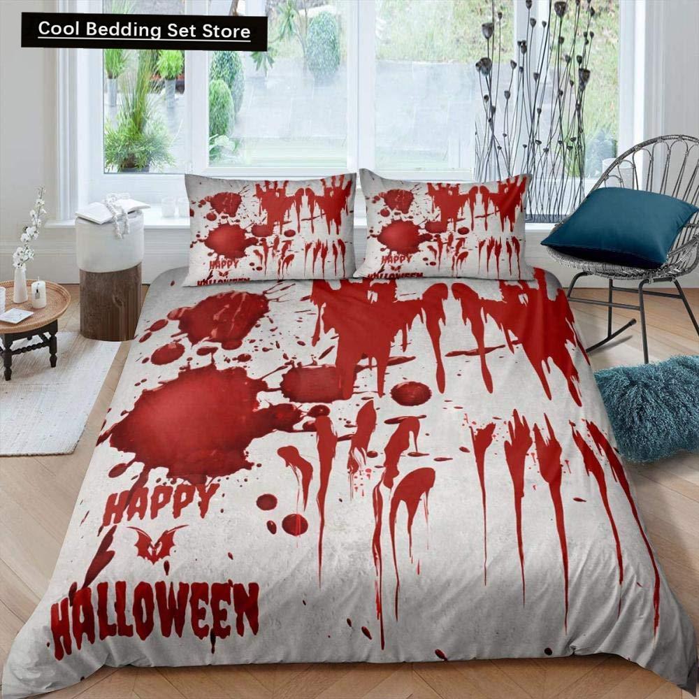 Halloween King Queen Duvet Cover Horror Blood Hand Bedding Set for Teens Scary Red Blood Stains 2/3pcs Polyester Quilt Cover