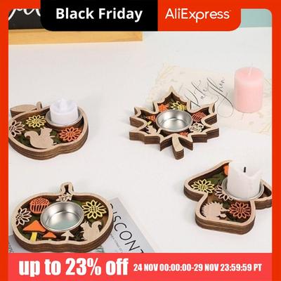 Romantic Halloween Candle Holder 3D Creative Pumpkin Ghost Candlestick Multi-layered with Metal Base Wooden Candle Stands