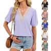 European Style Summer Solid Color Block V-Neck Loose Fit T-Shirt Women