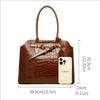 Elegant Brown Croco-Embossed Cowhide Tote Bag – Spacious & Stylish for Travel and Daily Use