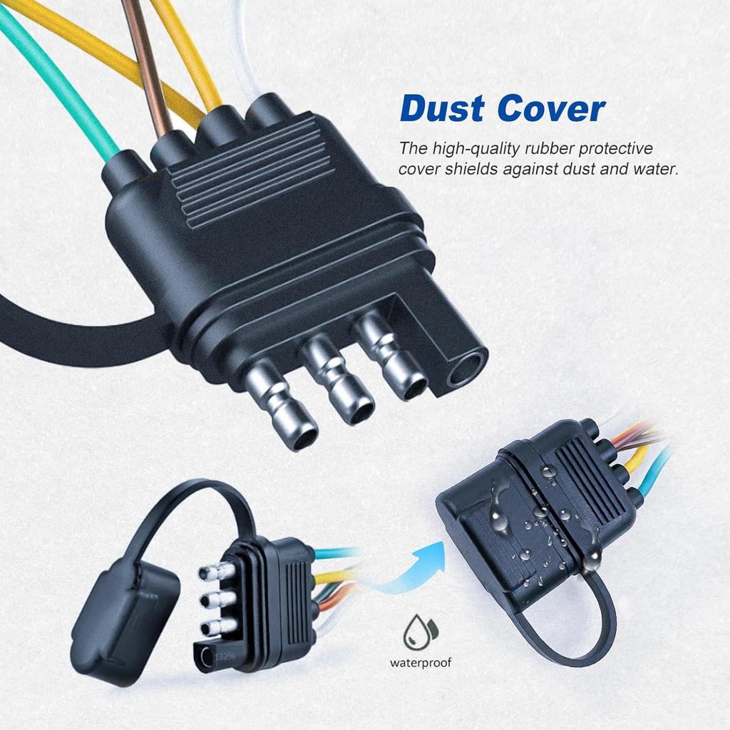 22 Ft 4-Pin 5-Wire Trailer Wiring Harness With Nylon Mesh Protection, A Trailer Light Kit Suitable For Re-Wiring The Tail Lights, Brake Lights, And