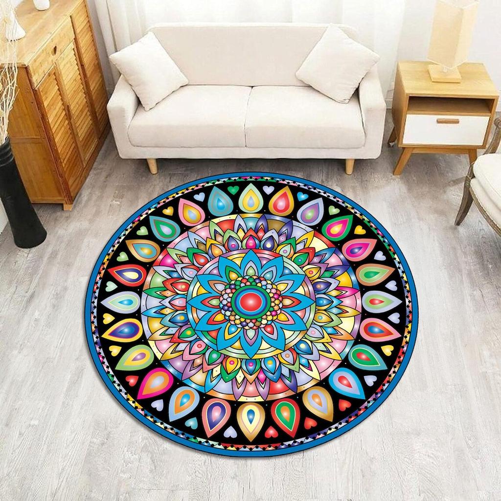 Colorful Mandala Round Carpet Washable Bedroom Rug Chair Swivel Floor Mat Bedroom Living Room Funny Children's Room Floor Mats
