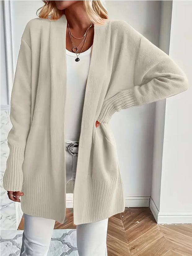 Women's Plus Size Knit Cardigan with Pockets, Relaxed Shawl Style Long Sweater Jacket