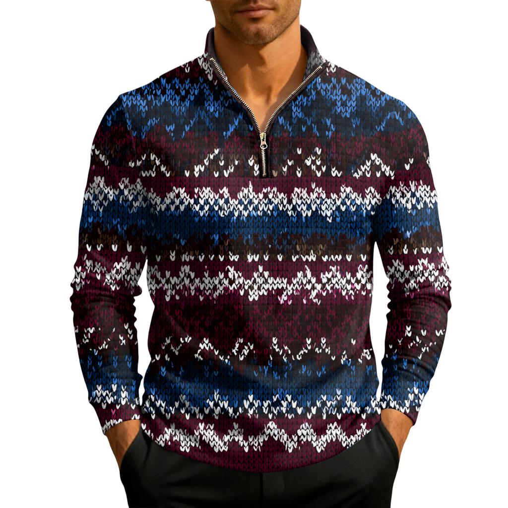 Herrstickad tröja med kvartslång dragkedja och ståkrage